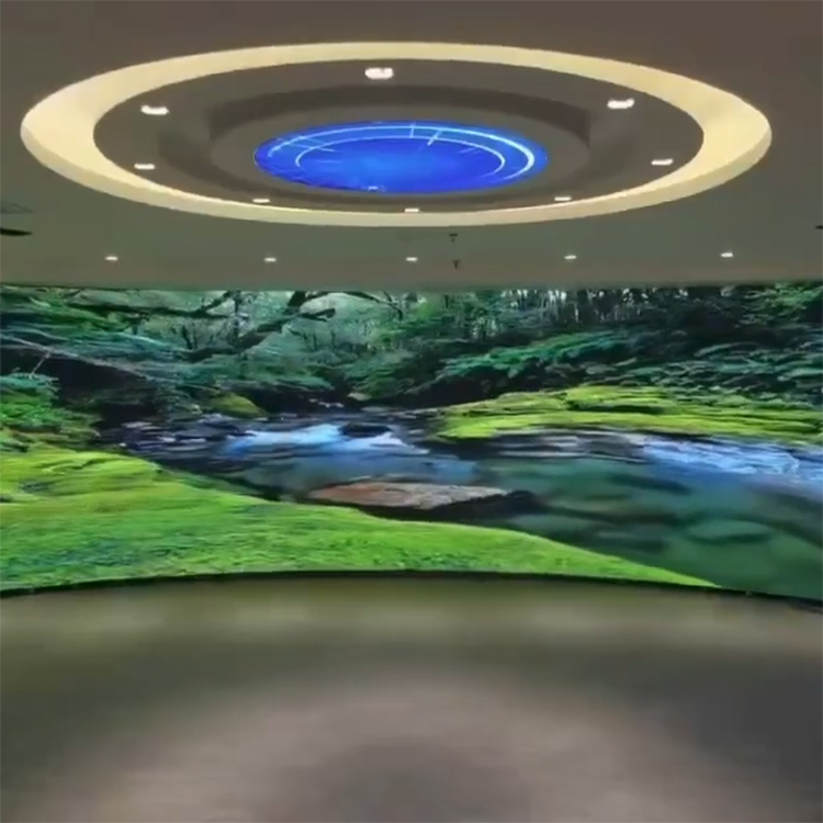 森林樹木巖石湖泊瀑布特效LED弧形顯示大屏幕